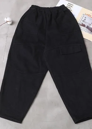 2019 black loose cotton pants elastic waist casual harem pants