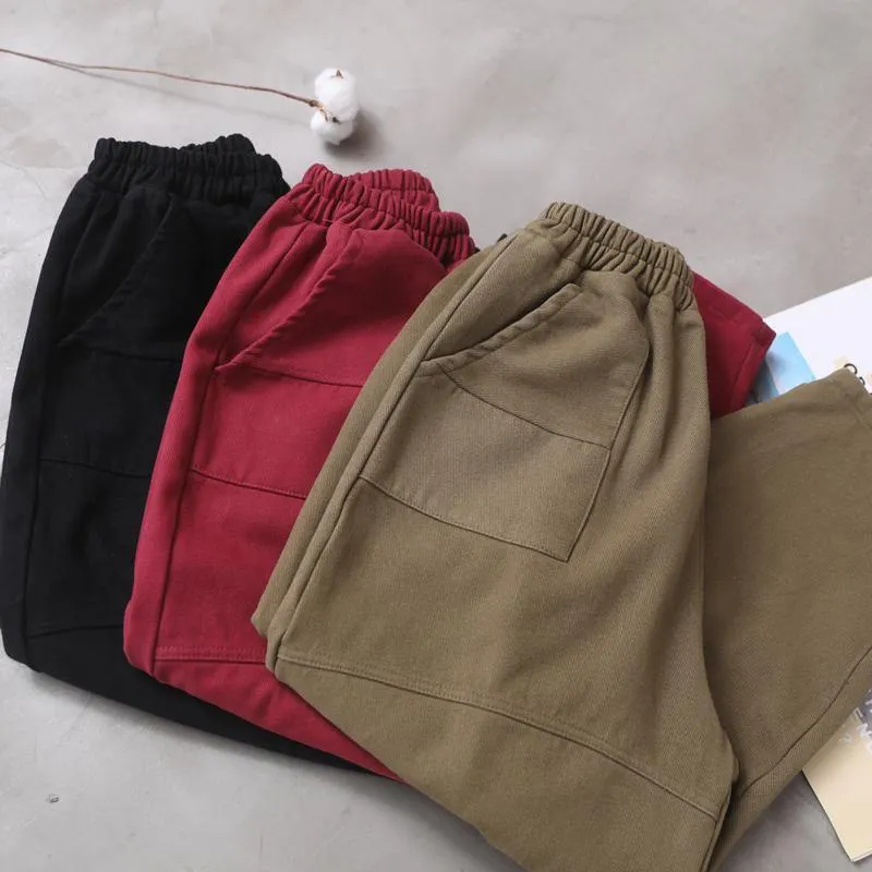 2019 black loose cotton pants elastic waist casual harem pants