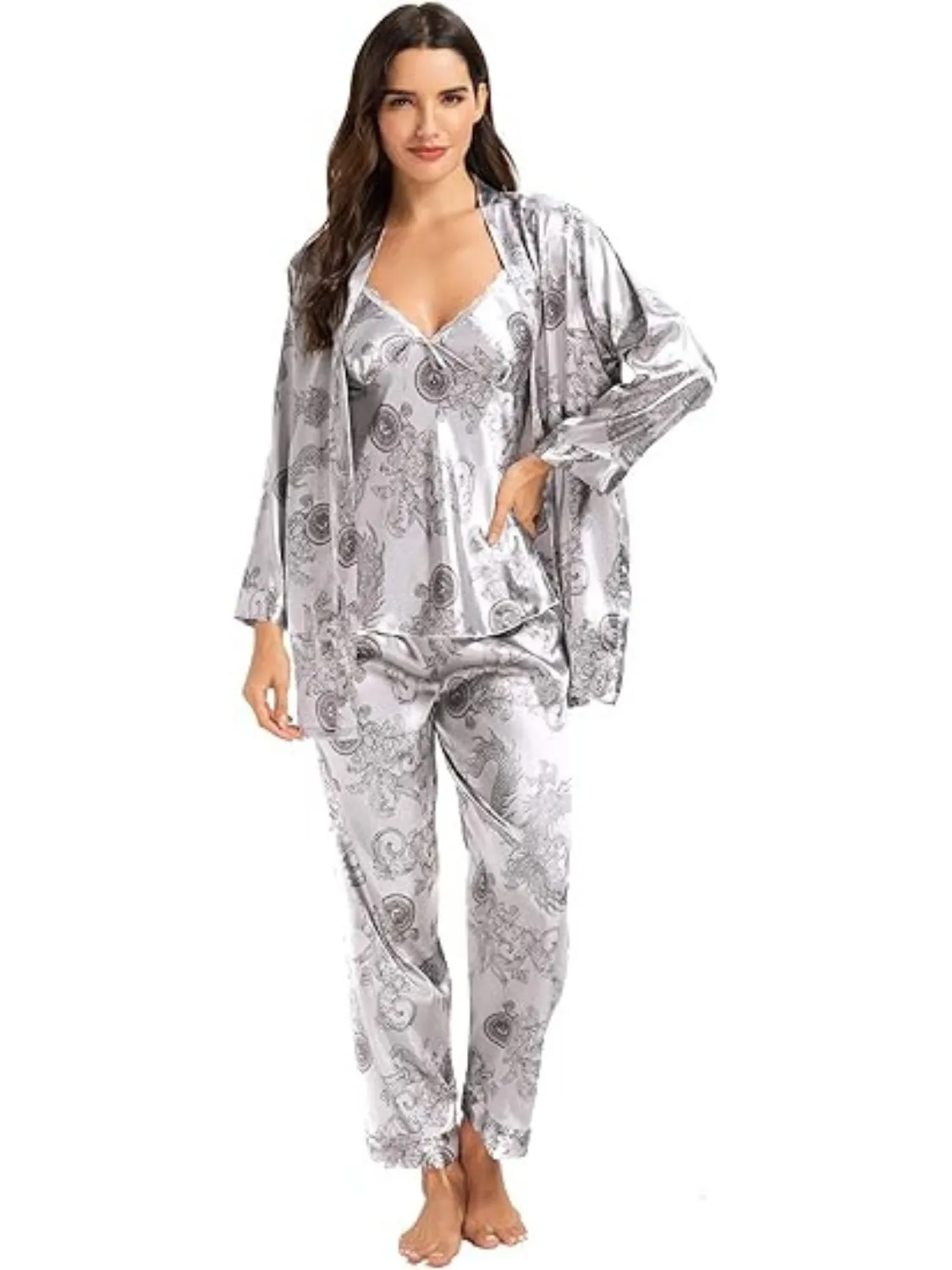 3 Piece Silky Floral Pajama Sets