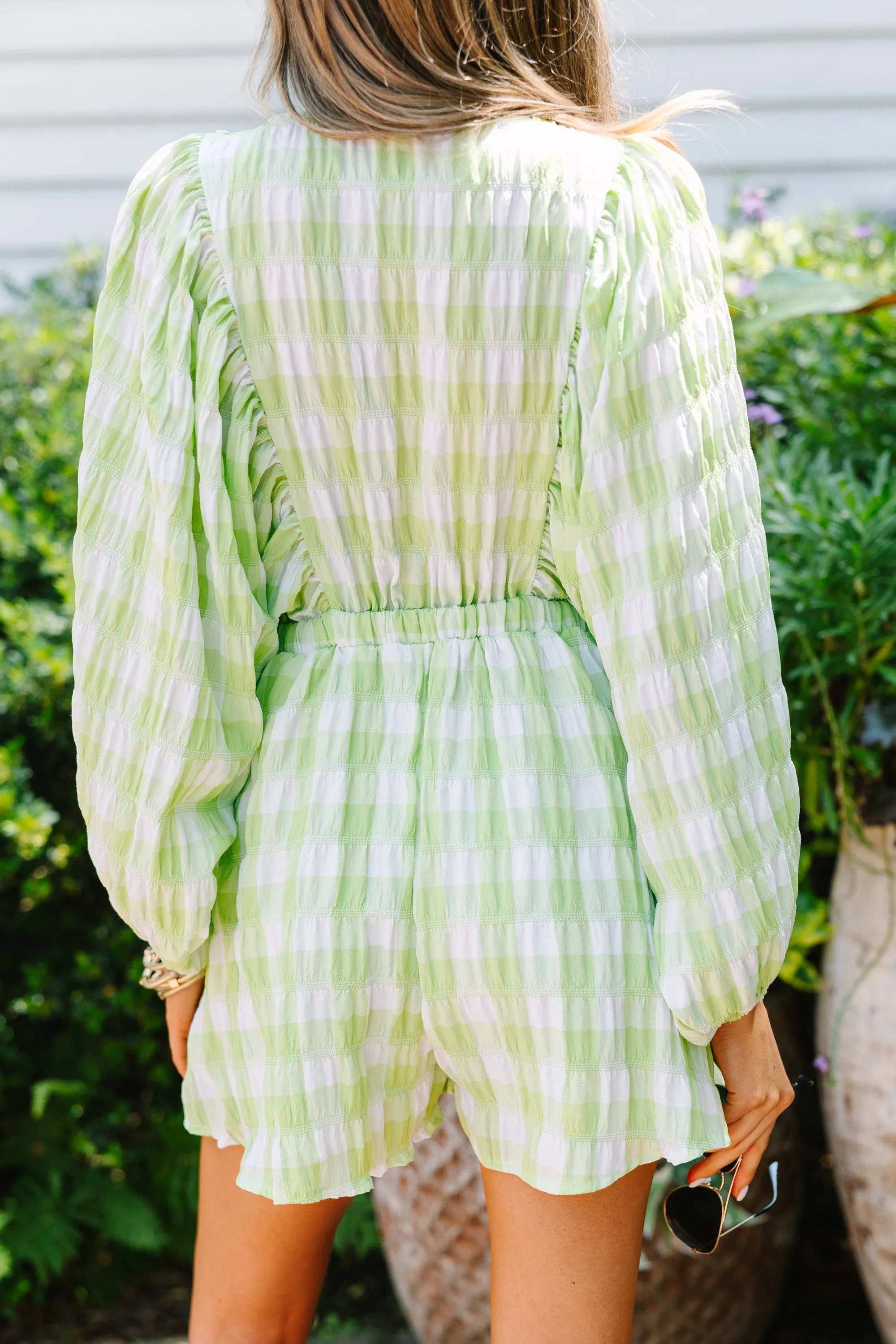 All Up To You Green Apple Gingham Romper