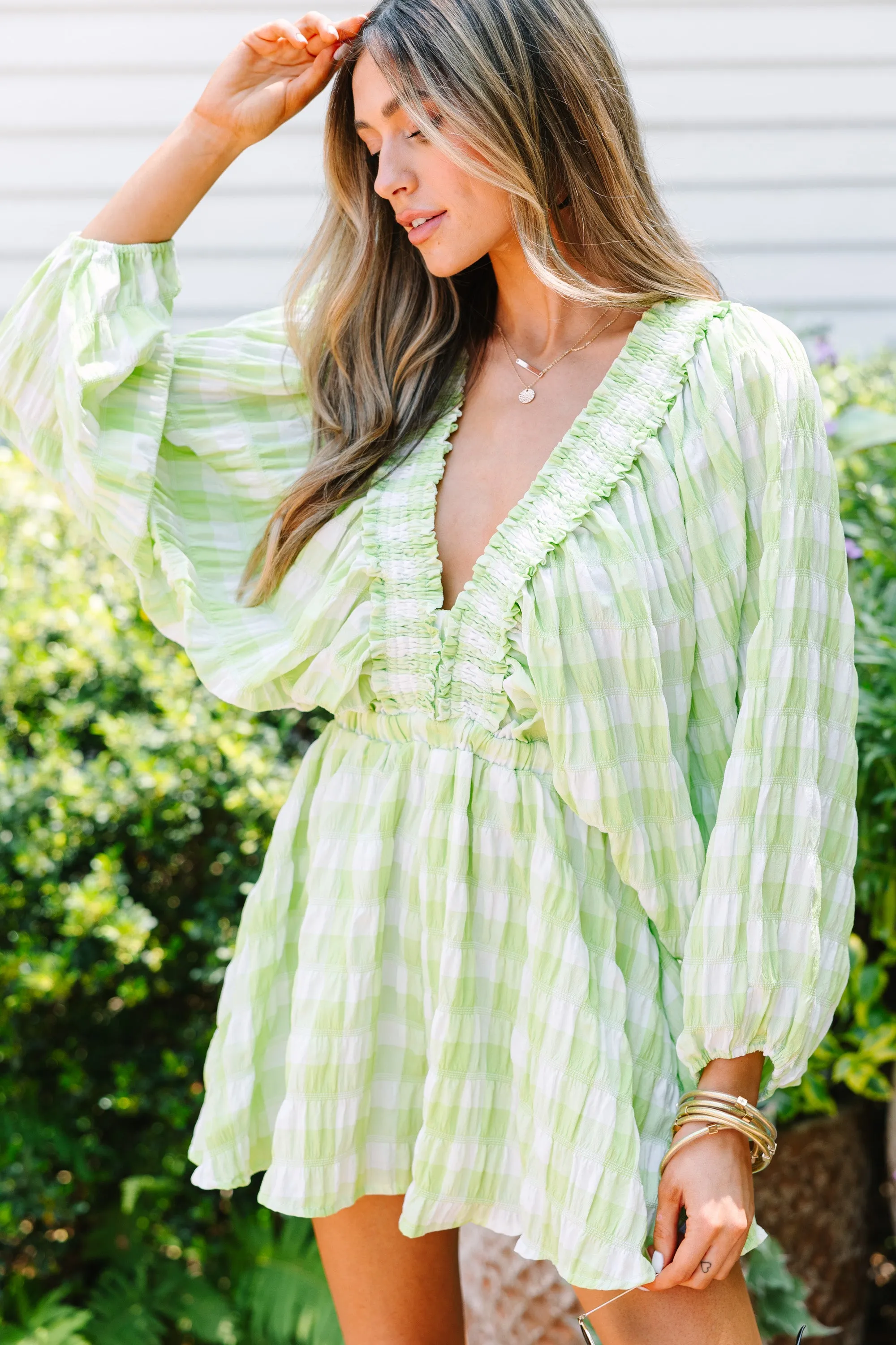 All Up To You Green Apple Gingham Romper