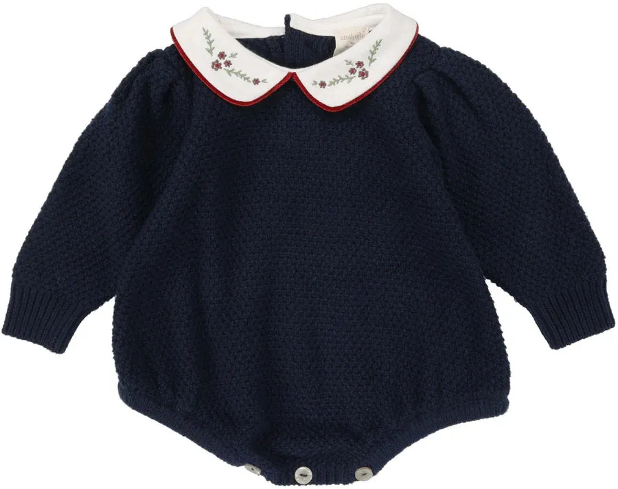 Analogie Girls Knit Romper in Navy