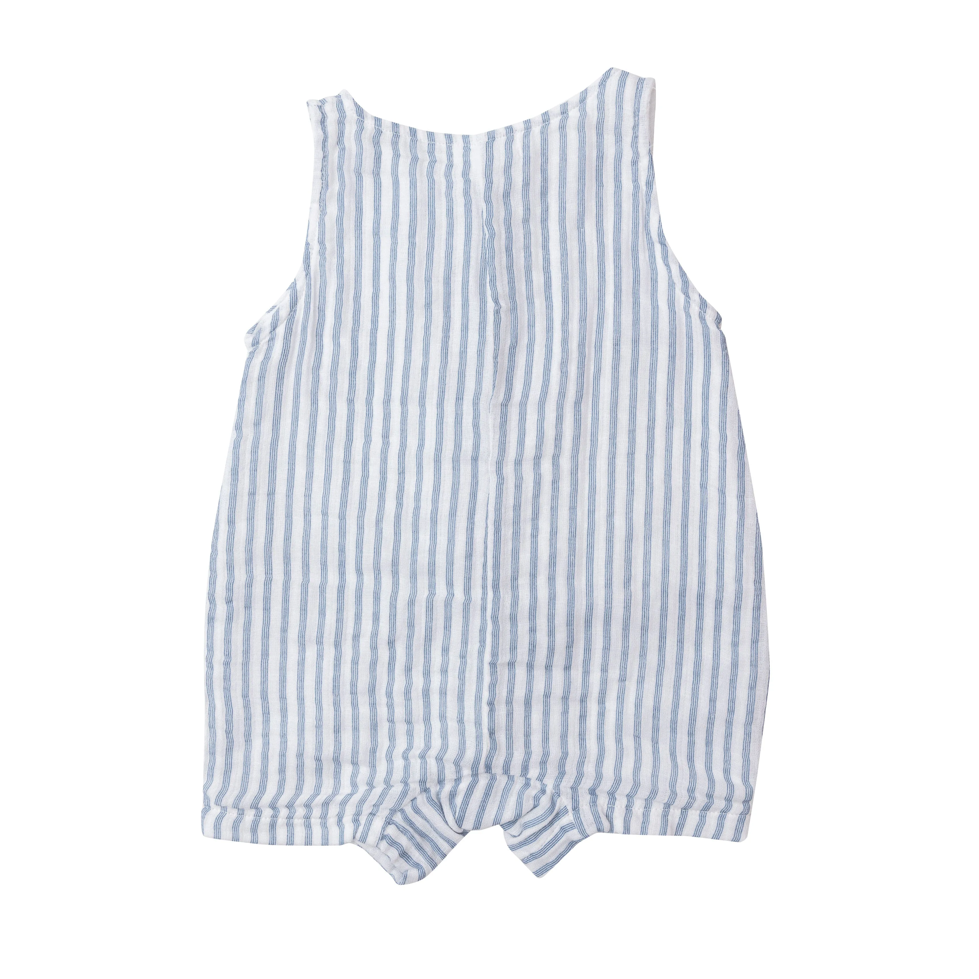 Angel Dear Blue Nautical Ticking Stripe Shortie Romper