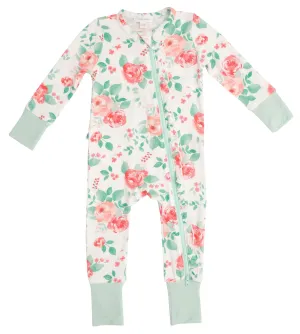 Angel Dear Rose Garden Bamboo Ruffle Front Zipper Romper