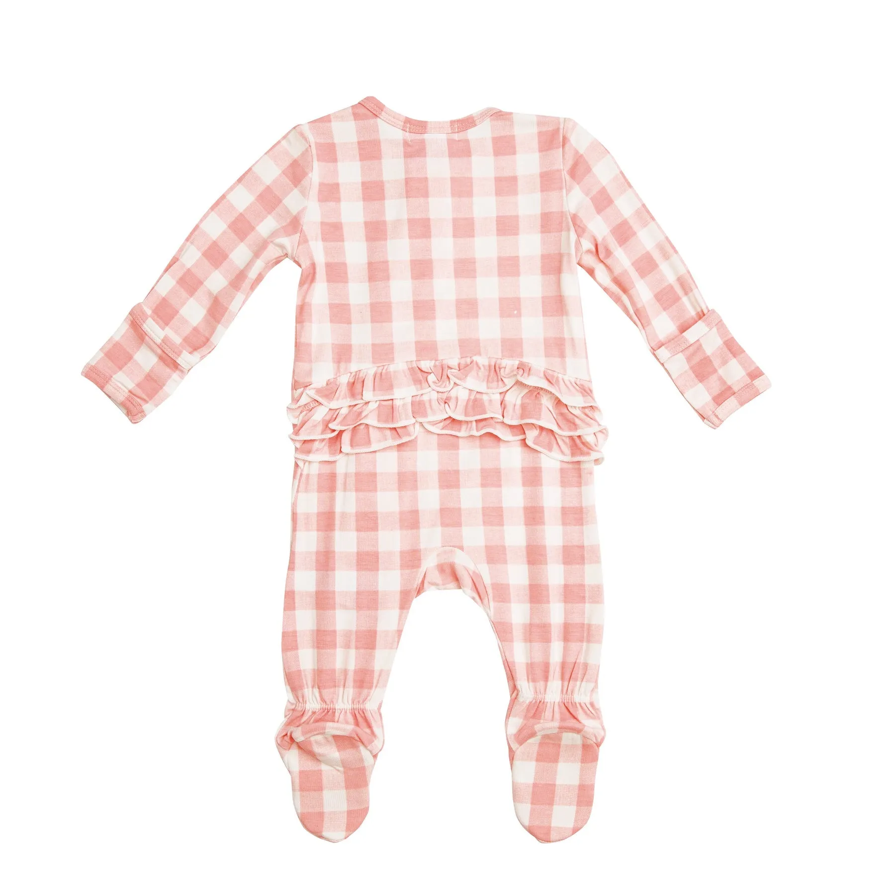 Angel Dear - Ruffle Zipper Footie, Gingham Pink