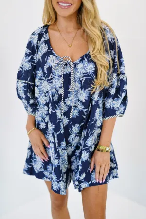 Ansleigh Floral Oversized Romper-Navy