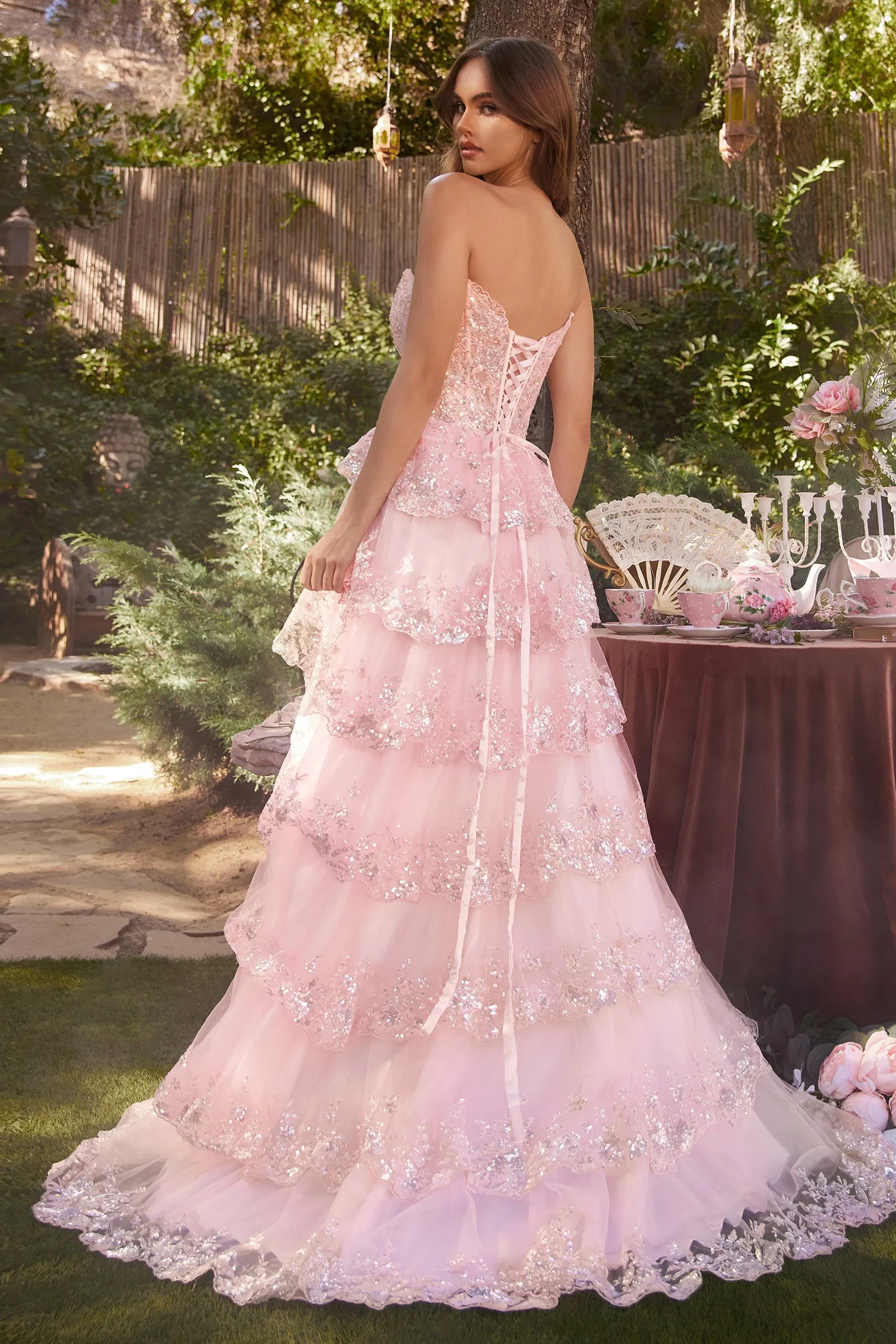 APOLLO Strapless Layered Tulle Ball Gown Formal Dress