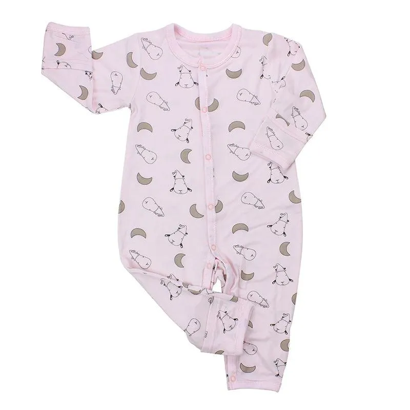 Baa Baa Sheepz Button Long Sleeve Romper – Pink Moon Sheepz