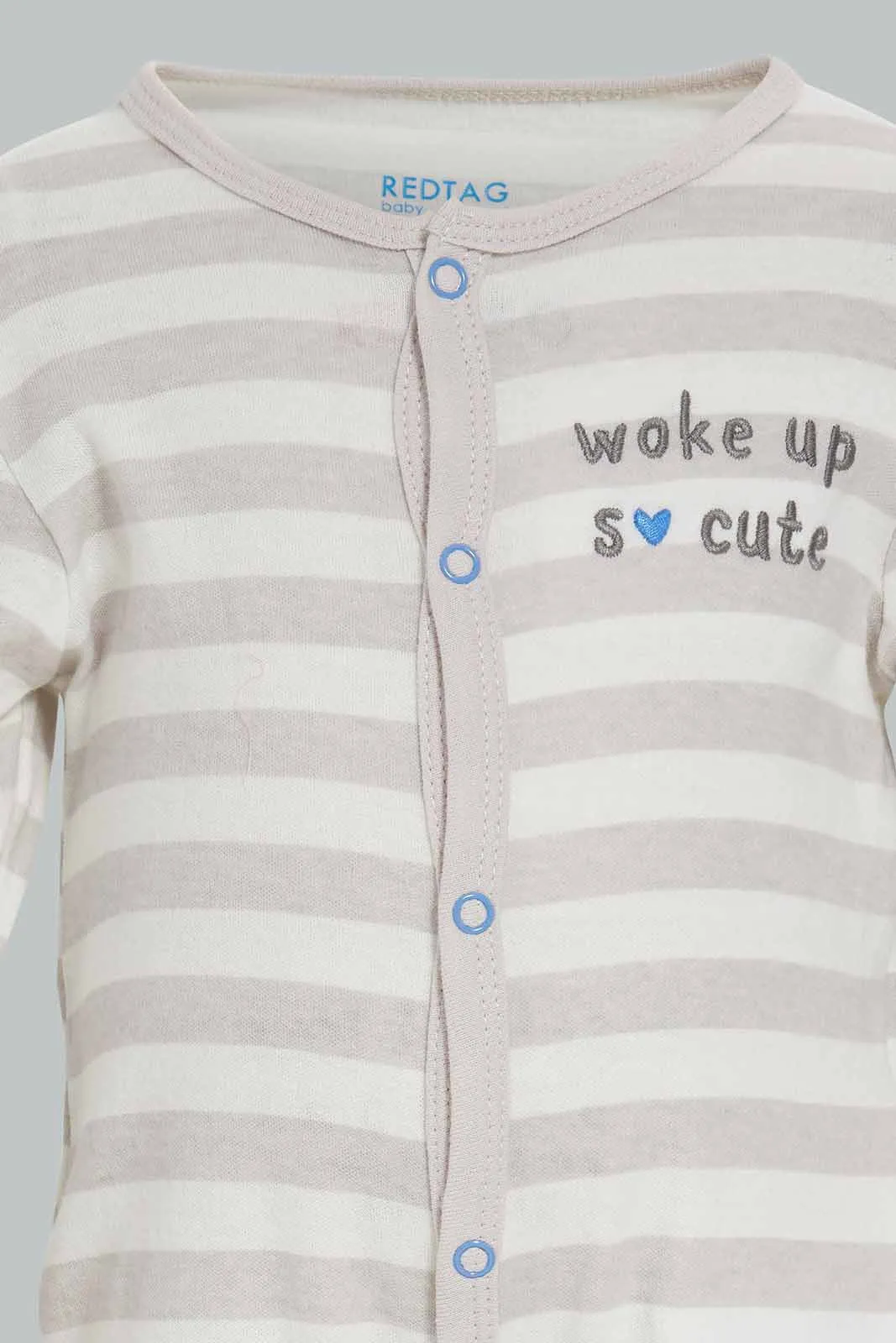 Babies Grey and Blue Striped Romper Set (Pack Of 2)