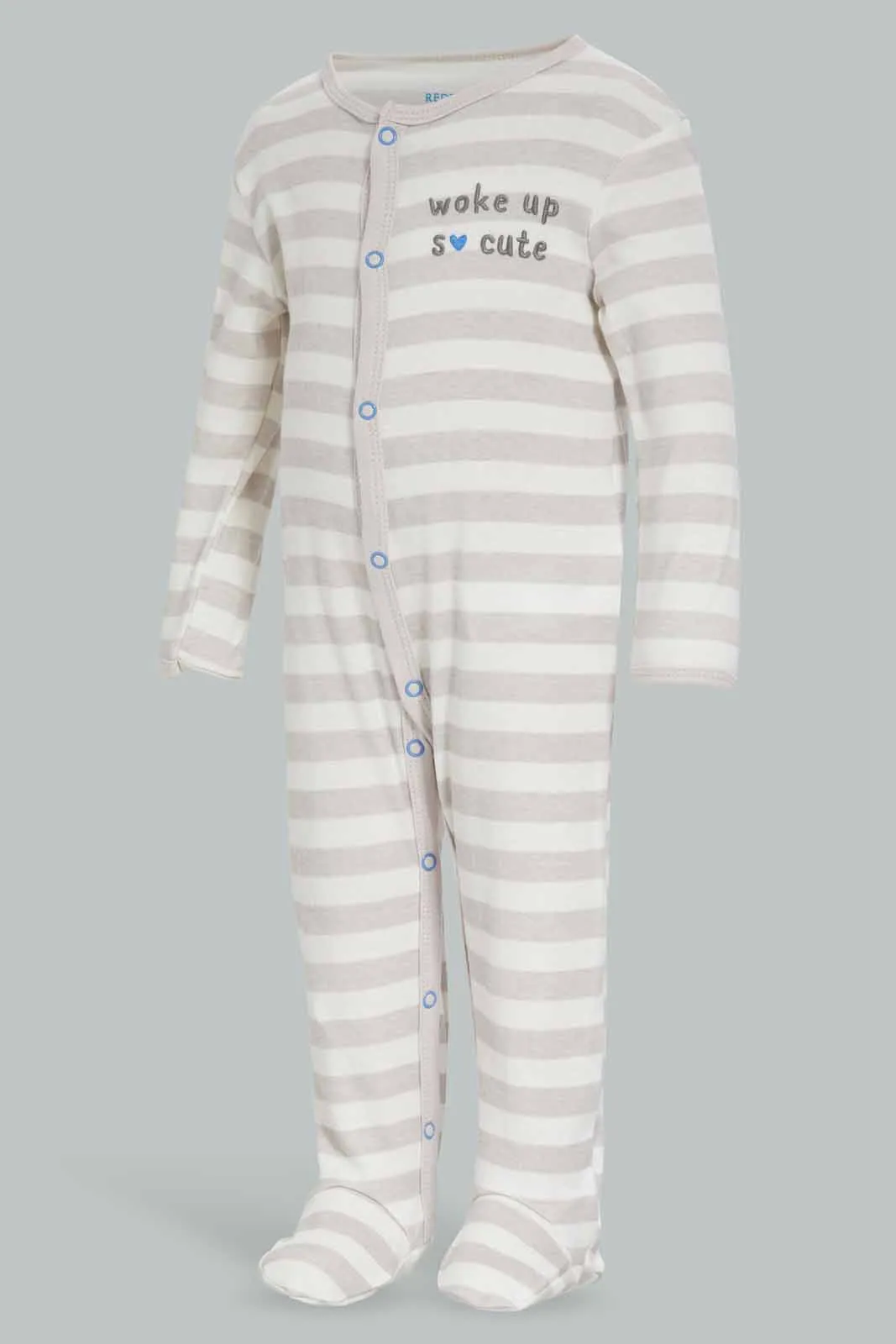 Babies Grey and Blue Striped Romper Set (Pack Of 2)