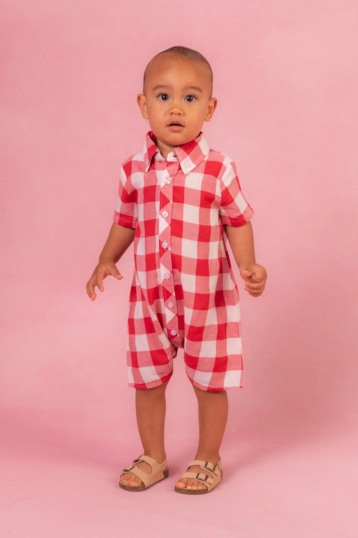 Baby Boys James Romper in Red Gingham - FINAL SALE