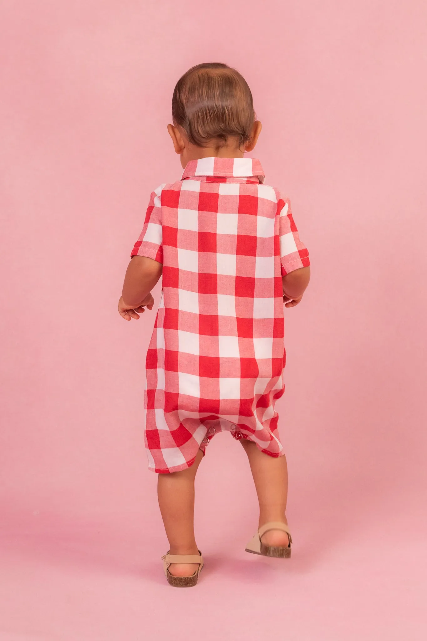 Baby Boys James Romper in Red Gingham - FINAL SALE