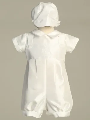 Baby Boys White Baptism & Christening Shantung Romper - Albert