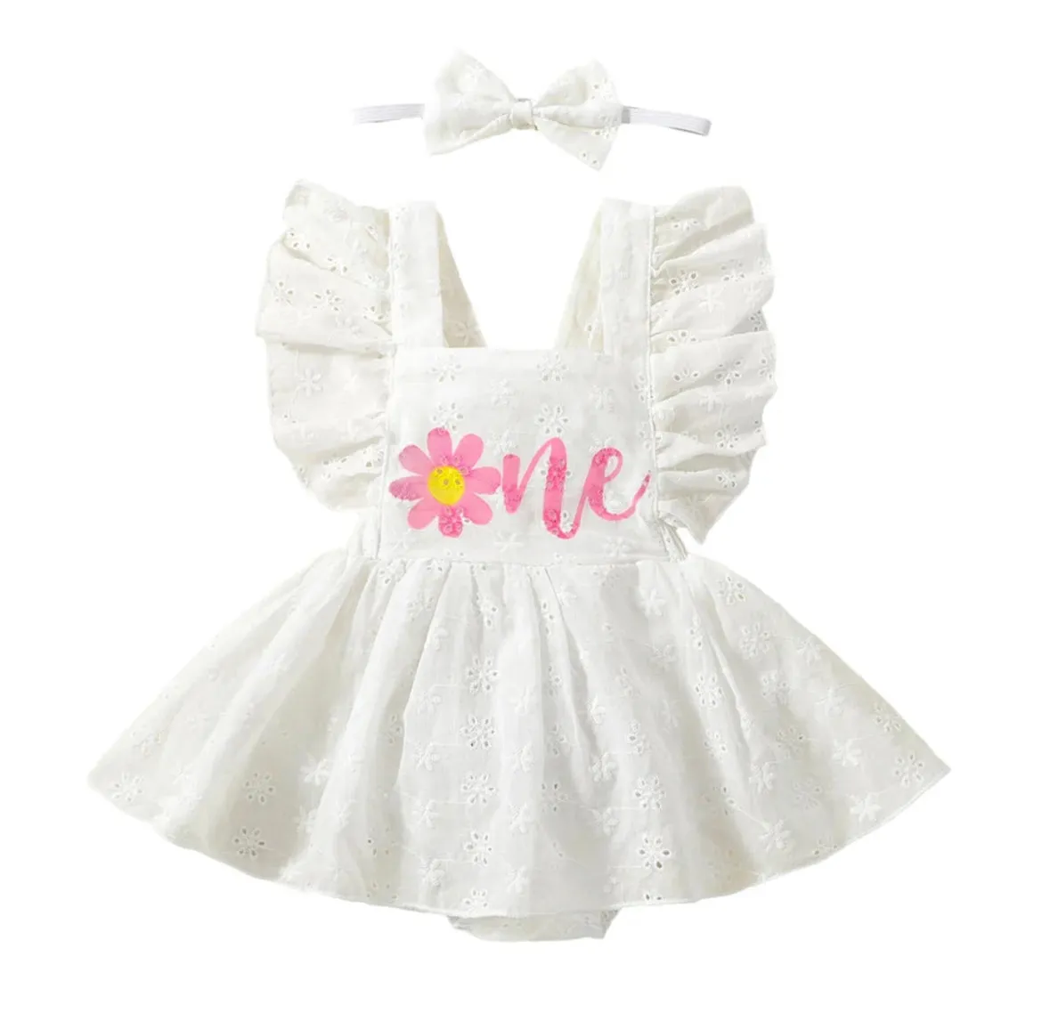 Baby Girl First Birthday Romper - Daisy One Romper