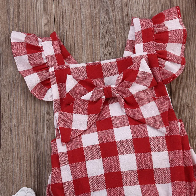 Baby Girl Plaid Gingham Romper Set - Red