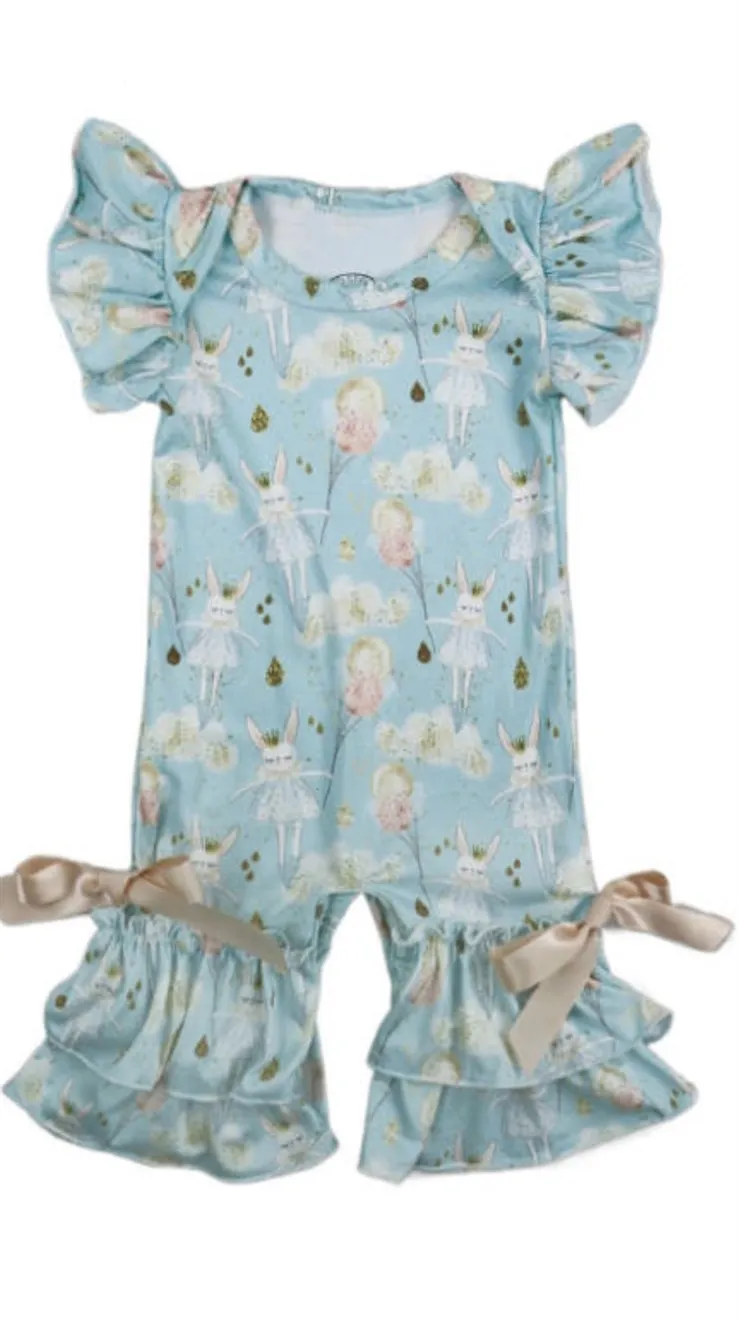 Baby Girls Green Rabbit Bunny Ruffle Leg Jumpsuit