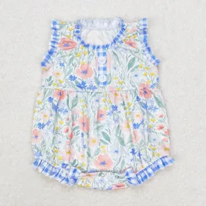 Baby Girls Rompers Blue Flowers Ruffle Sleeveless Rompers SR1345