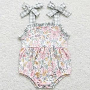 Baby Girls Rompers Pink Green Flowers Straps Summer Girl Rompers SR0921