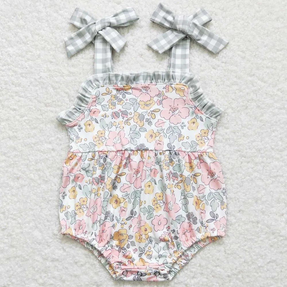 Baby Girls Rompers Pink Green Flowers Straps Summer Girl Rompers SR0921