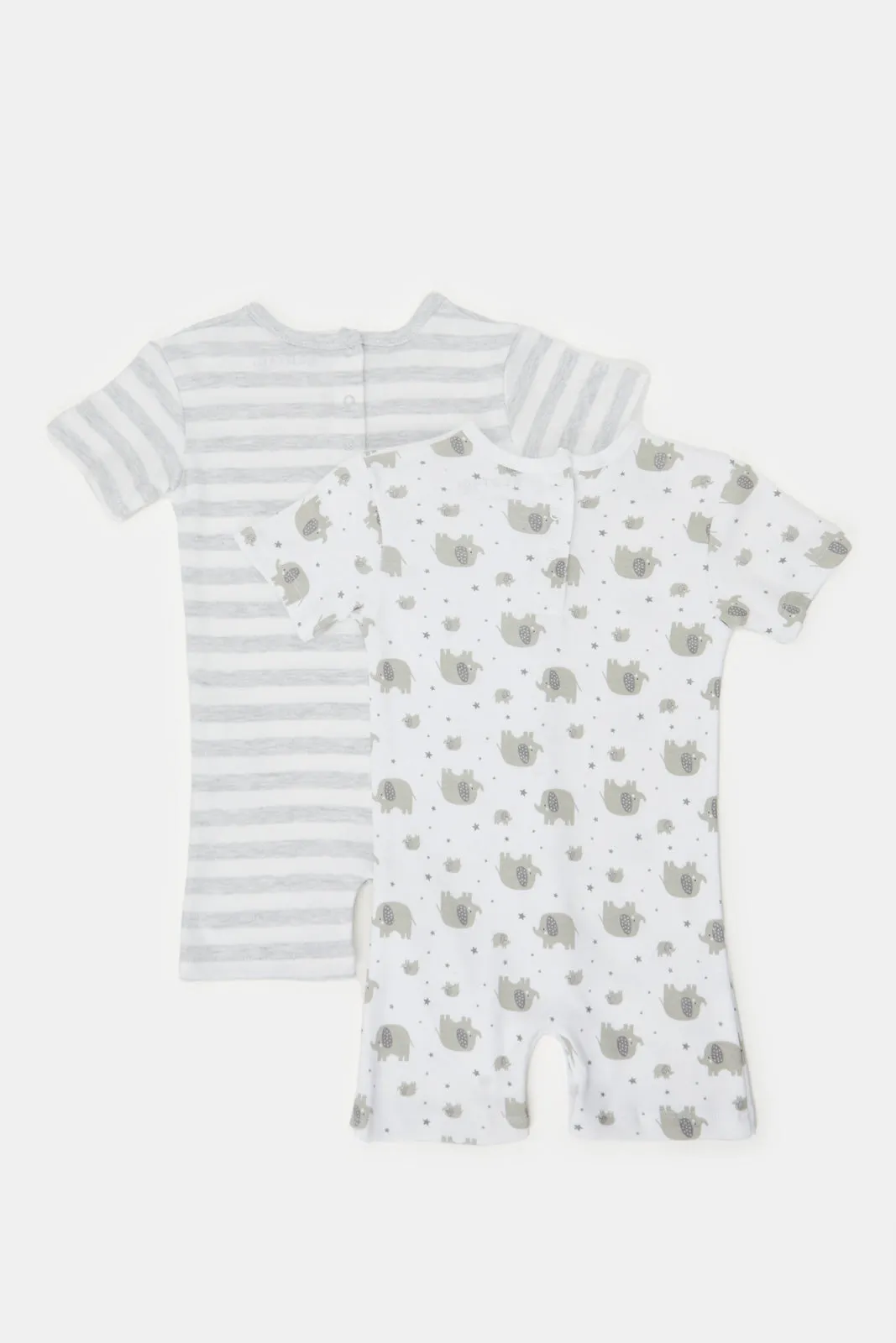 Baby Grey And White Printed Romper Set (Pack Of 2)