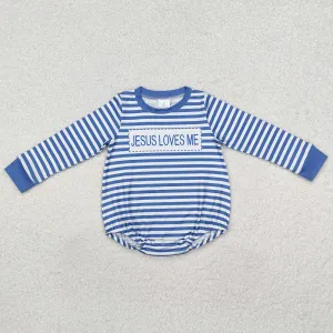 Baby Infant Boys Rompers Blue Stripes Jesus Long Sleeve Rompers LR1556