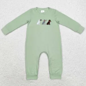 Baby Infant Boys Rompers Green Dogs Hunting Dogs Embroidery Long Sleeve Rompers LR1496