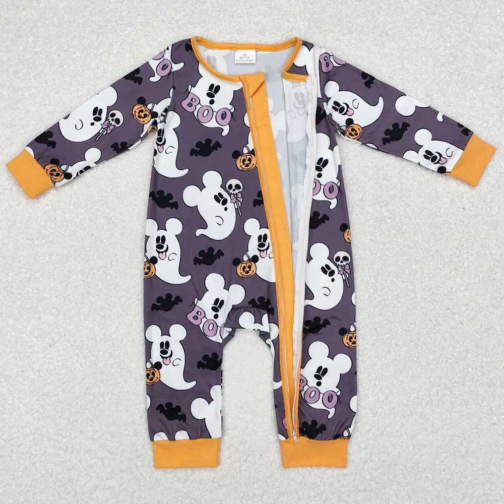 Baby Infant Boys Rompers Halloween Grey Ghost Zip Long Sleeve Rompers LR1425