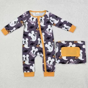 Baby Infant Boys Rompers Halloween Grey Ghost Zip Long Sleeve Rompers LR1425