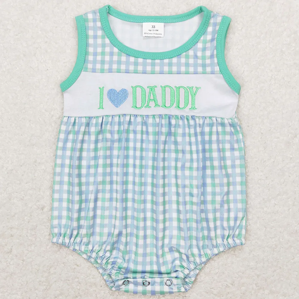 Baby Infant Boys Rompers I Love Daddy Blue Checkered Sleeveless Rompers SR0714