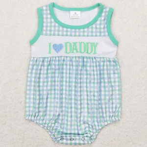 Baby Infant Boys Rompers I Love Daddy Blue Checkered Sleeveless Rompers SR0714