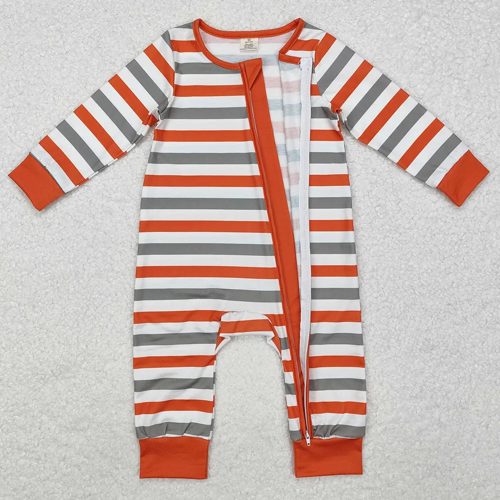 Baby Infant Boys Rompers Orange Stripes Zip Long Sleeve Rompers LR1732