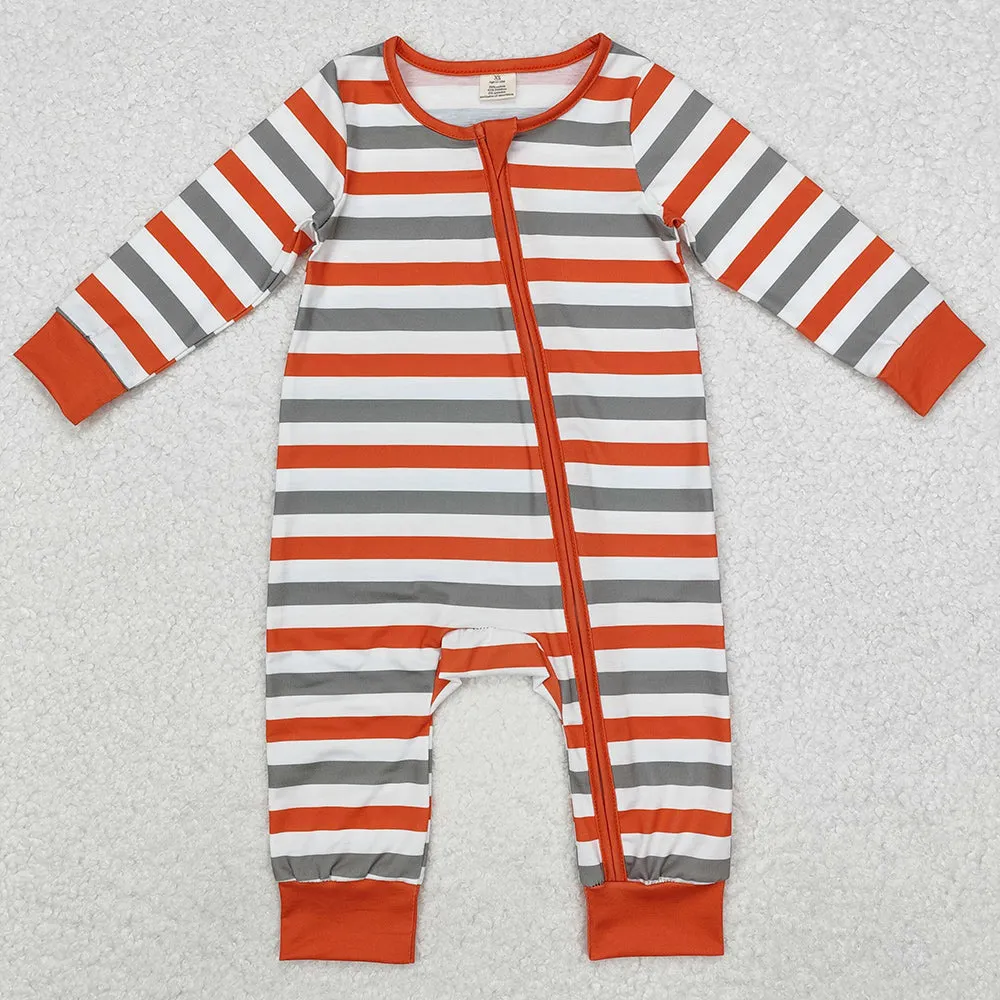 Baby Infant Boys Rompers Orange Stripes Zip Long Sleeve Rompers LR1732