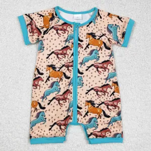 Baby Infant Boys Rompers Western Horse Short Sleeve Zip Rompers SR0934