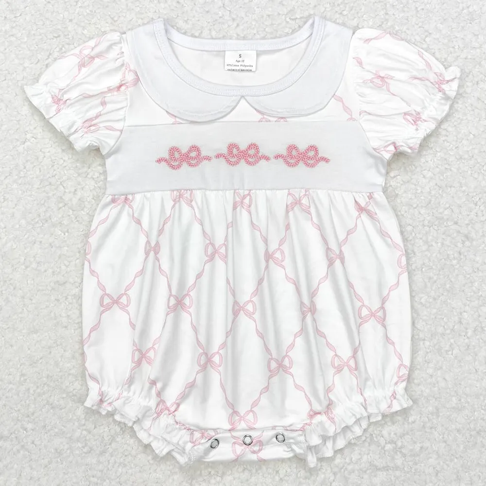 Baby Infant Girls Rompers Bows Pink Short Sleeve Rompers SR1967