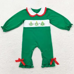 Baby Infant Girls Rompers Christmas Tree Green Smocked Rompers LR1119