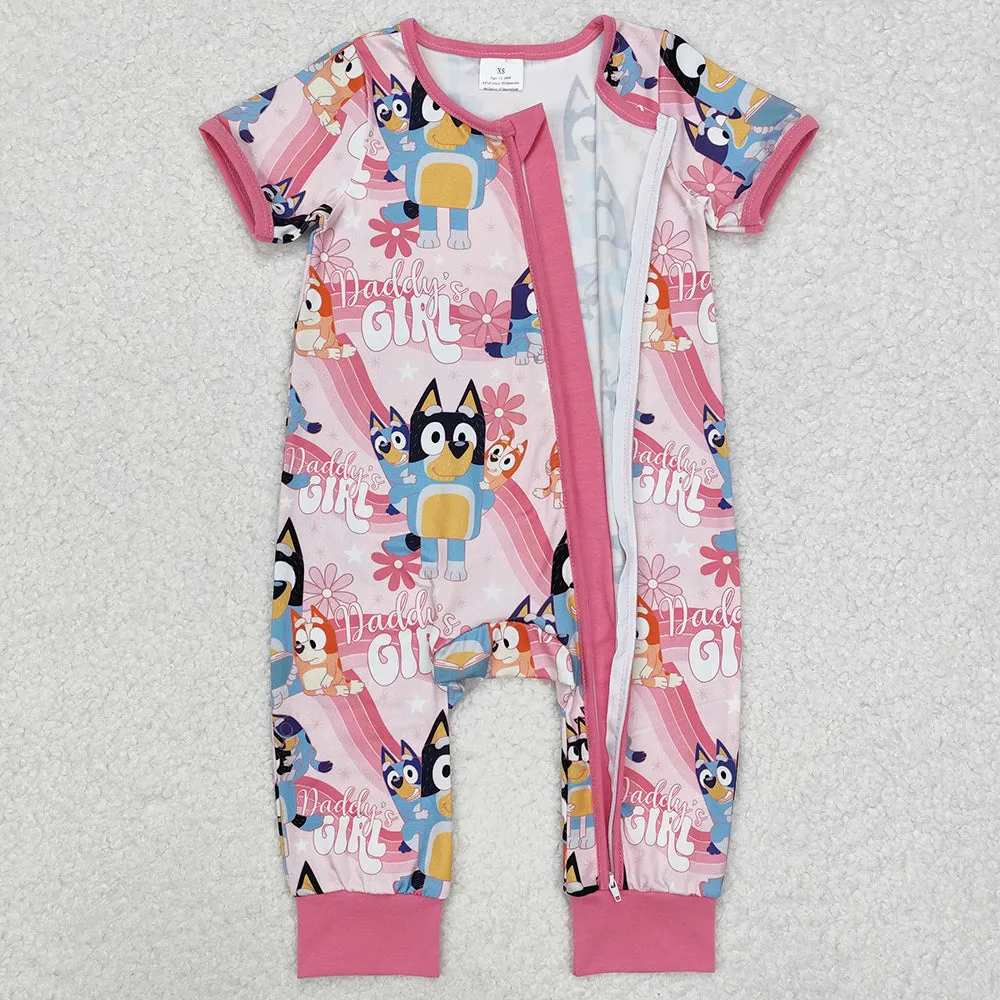 Baby Infant Girls Rompers Daddy's Girl Dogs Pink Zip Rompers SR2105