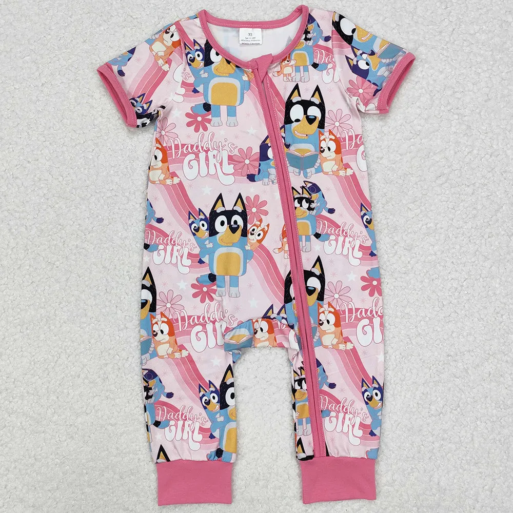 Baby Infant Girls Rompers Daddy's Girl Dogs Pink Zip Rompers SR2105