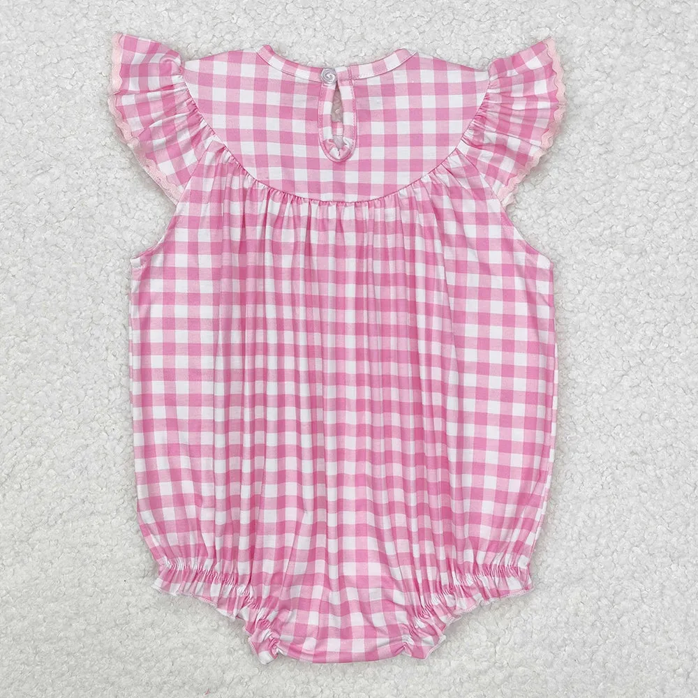 Baby Infant Girls Rompers Easter Rabbits Checkered Smocked Rompers SR2215