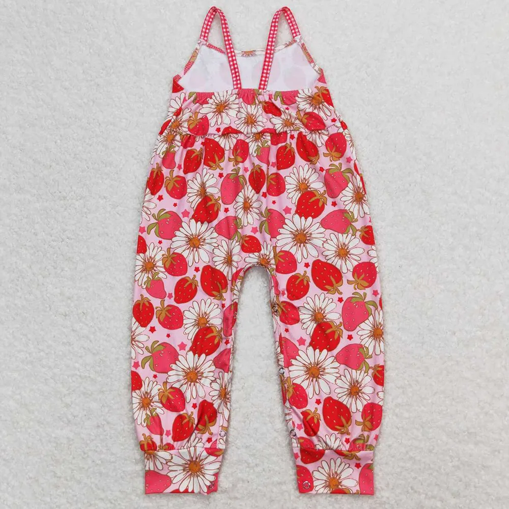 Baby Kids Infant Girls Romper Jumpsuits Strawberry Flowers Straps Rompers SR0887