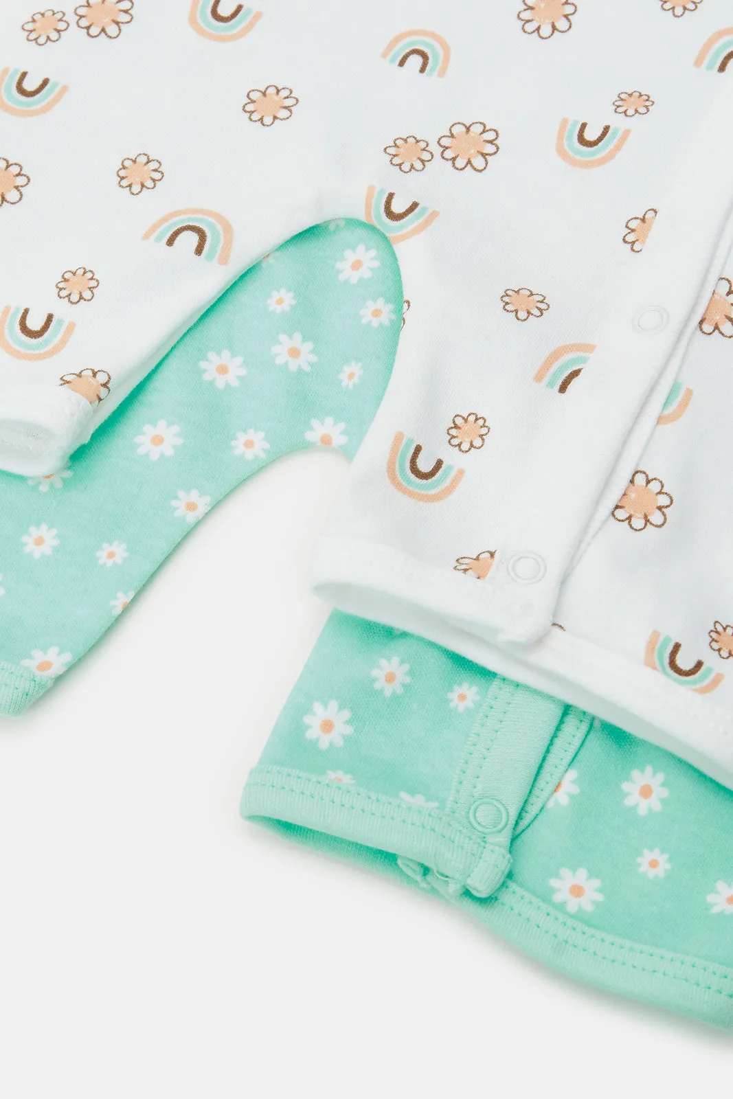 Baby Mint And White Printed Romper Set (Pack Of 2)