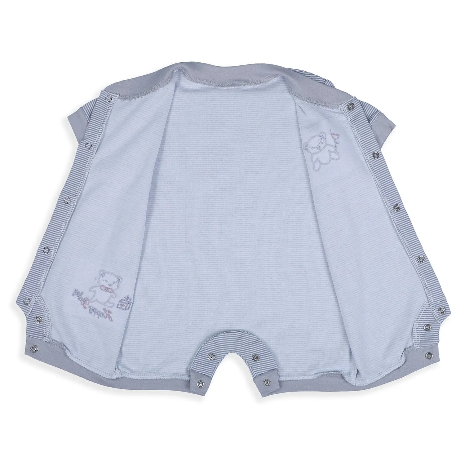 Baby Moo Happy Teddy Embroidered Soft Cotton Short Romper - Grey