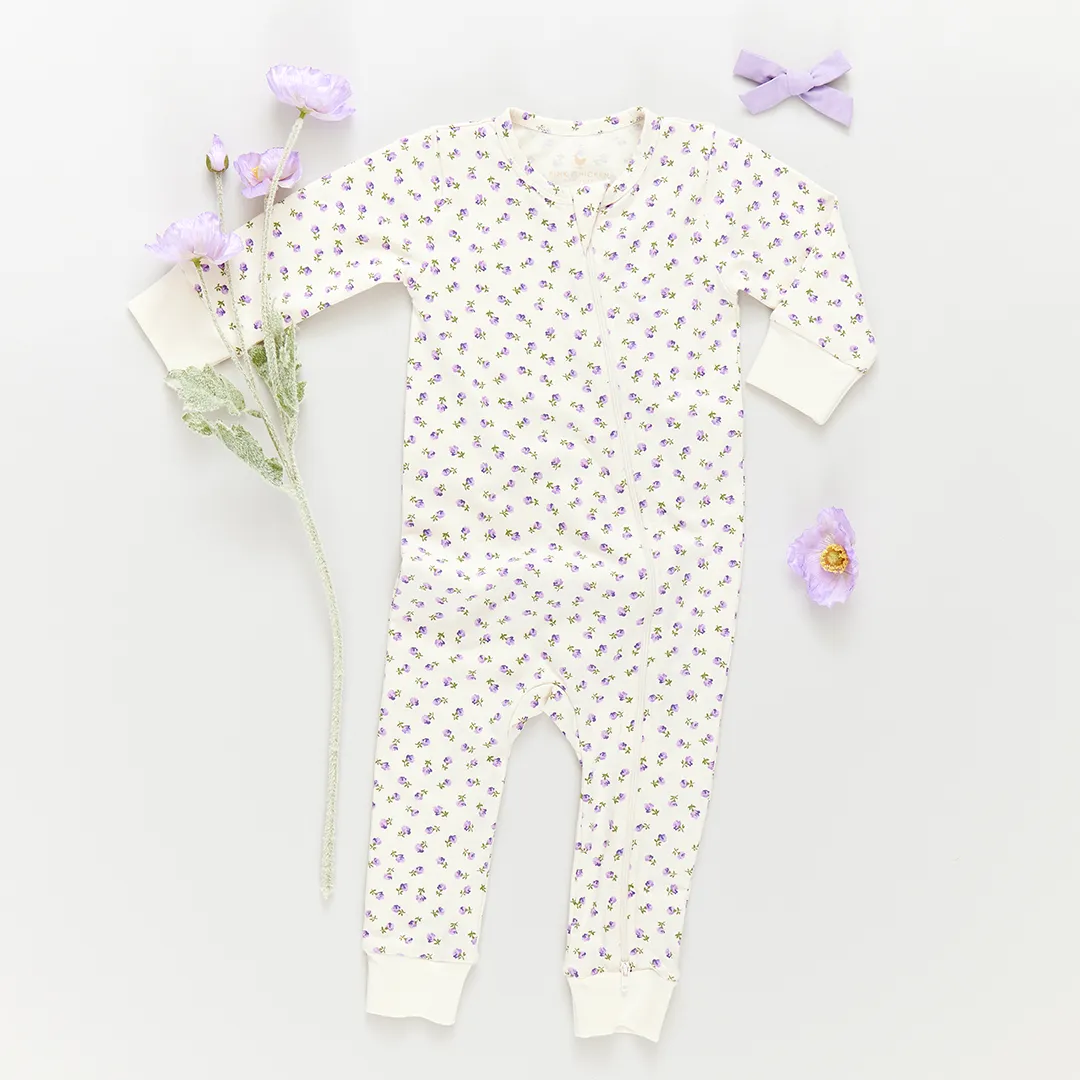 Baby Organic Romper - Tiny Purple Roses