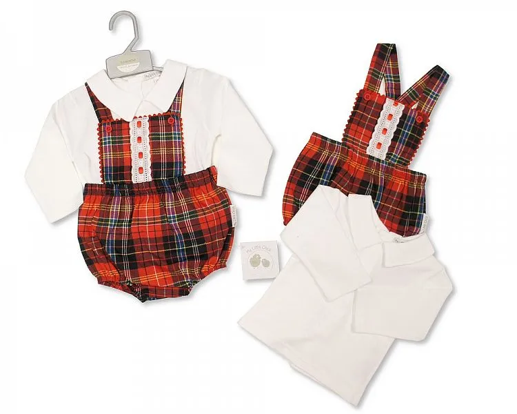 Baby Tartan 2 Pieces Lace Dungaree Set