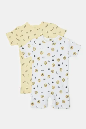 Baby Yellow And White Printed Romper Set (Pack Of 2)