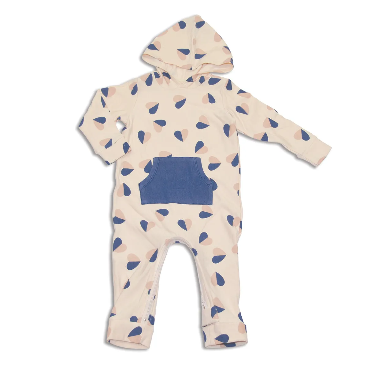 Bamboo Fleece Hooded Romper w/Zipper (Heart Flutter Print)