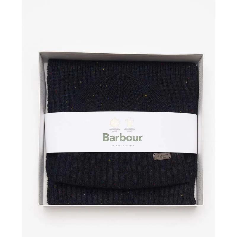 Barbour Carlton Fleck Beanie & Scarf Gift Set - Navy