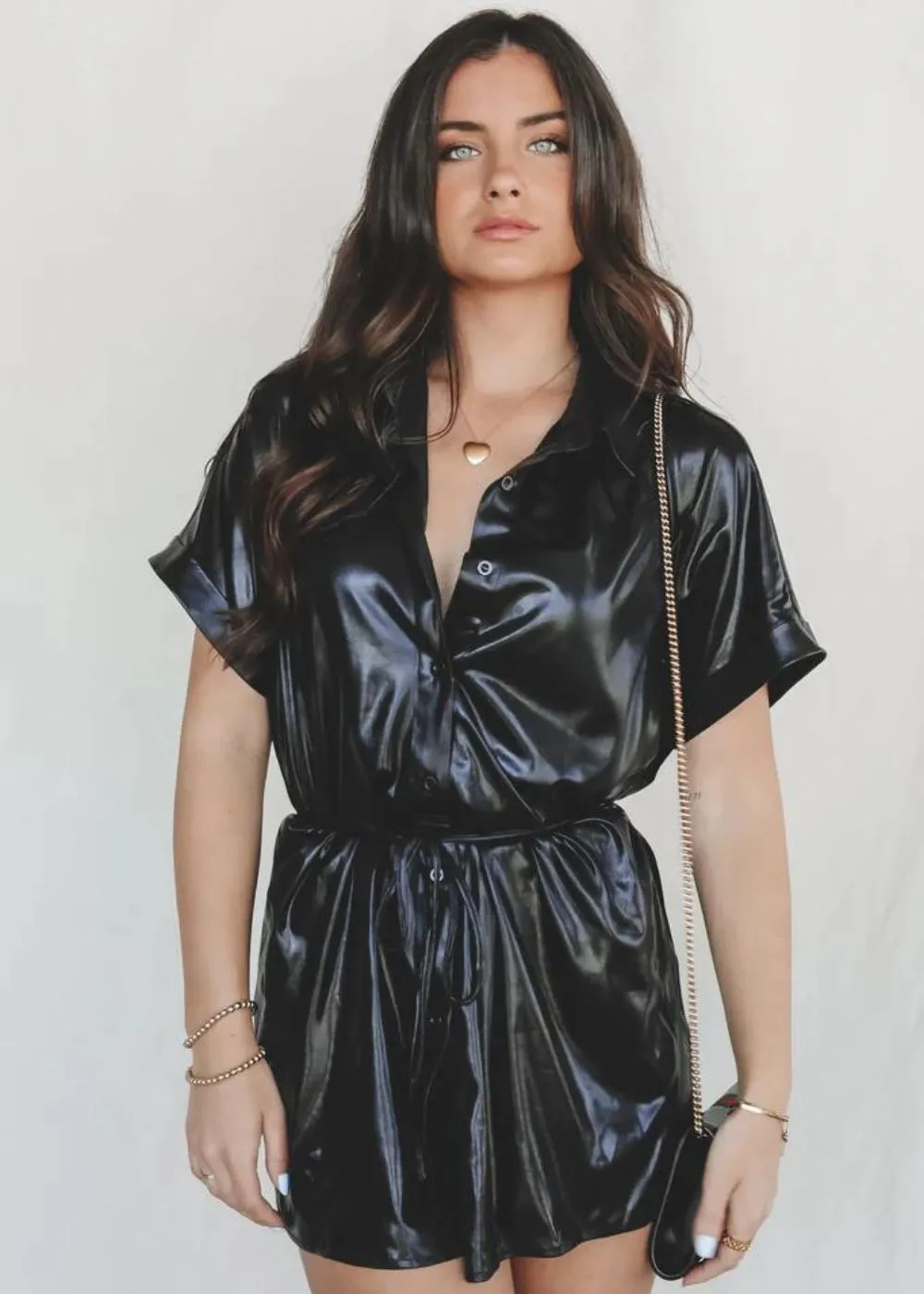 Beverly Hills Black Liquid Short Sleeve Romper