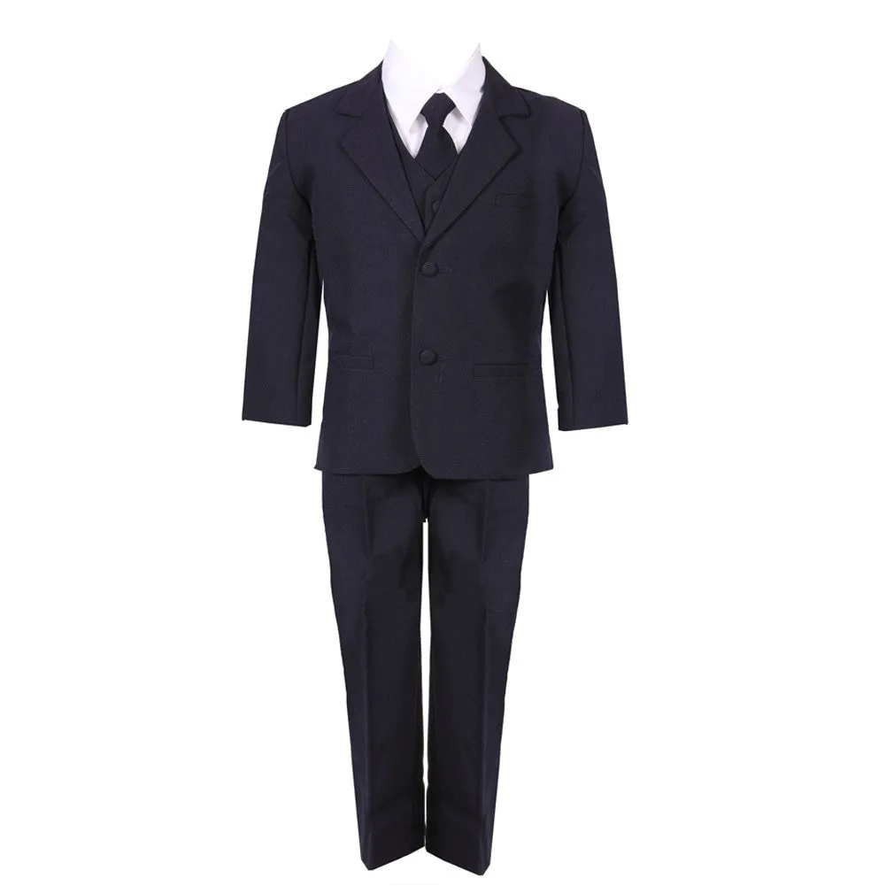 Big Boys Navy Blue 5 Piece Classic Vest Jacket Pants Special Occasion Suit 8-20