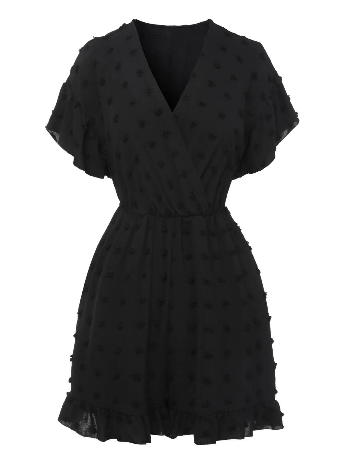 Black 1950s Polka Dots Surplice V-Neck Romper