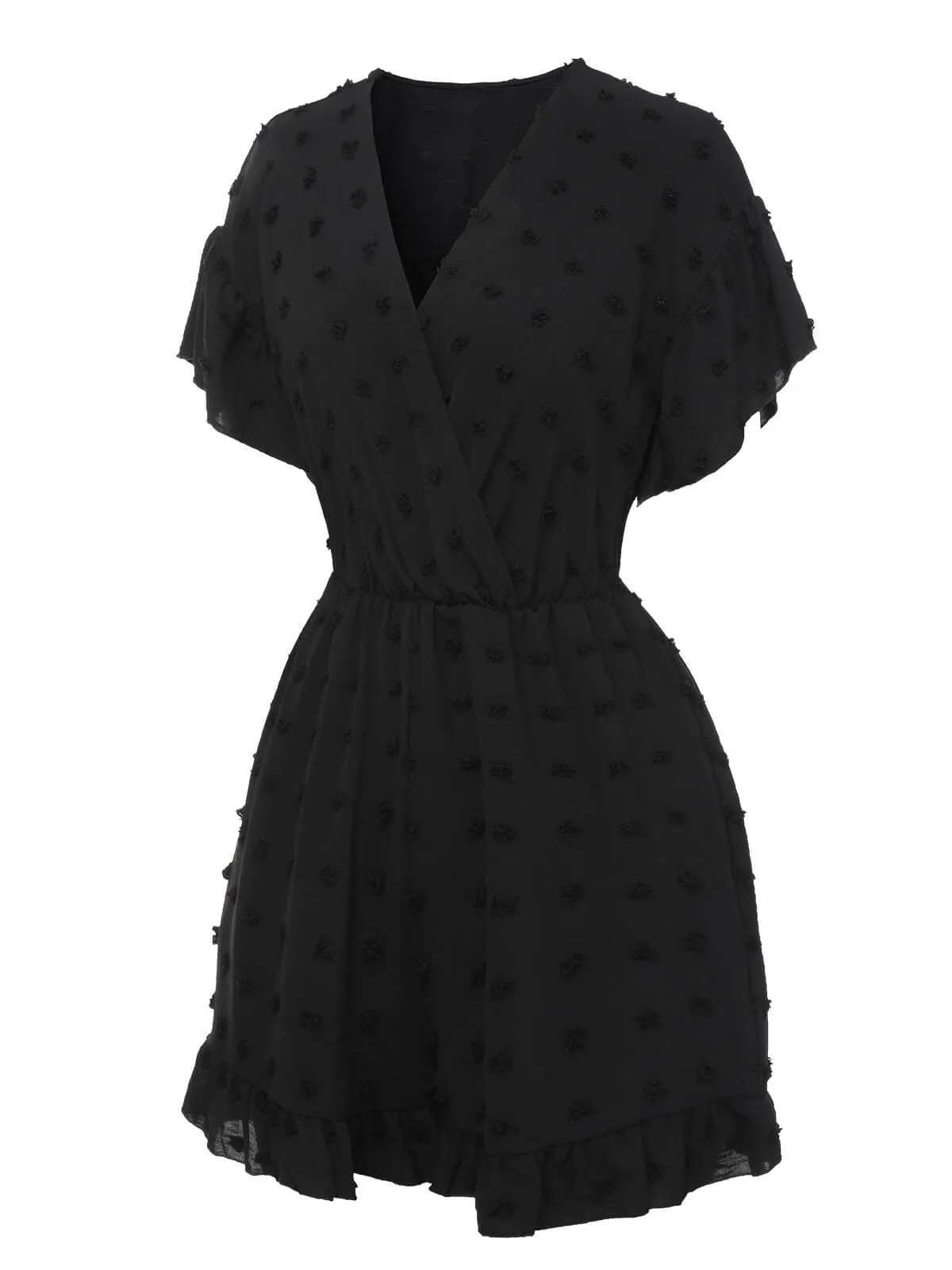 Black 1950s Polka Dots Surplice V-Neck Romper